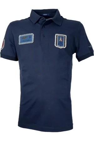 Aeronautica Militare Tops, Heren, Blauw, M, Katoen, Blauwe Katoenen Polo met Tricolor Patches