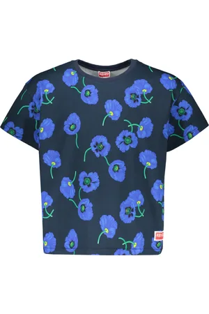 Kenzo Tops, Heren, Blauw, L, Katoen, T-shirt met bloemenprint van katoen