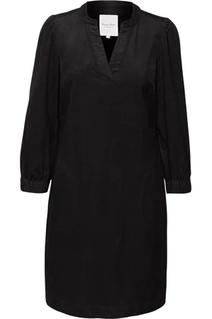 Part Two Kleedjes, Dames, Zwart, XS, Katoen, Zwarte ¾ Mouw Jurk met V-Hals