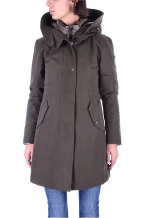 Woolrich Mantels, Dames, Groen, M, Hooded Jas met Logo - Knoopsluiting