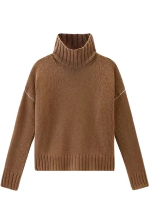 Woolrich Truien, Dames, Bruin, L, Wol, High Collar Turtleneck