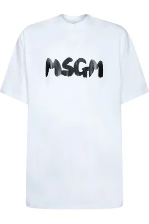 Msgm Tops, Heren, Wit, L, Katoen, Wit Grafische Print T-shirt met Ronde Hals