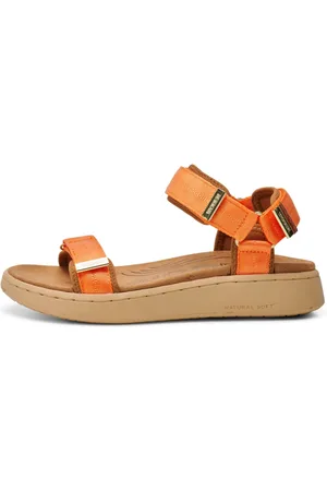 Woden Schoenen, Dames, Oranje, 39 EU, Leer, Comfortabele sandaal van textiel en rubber