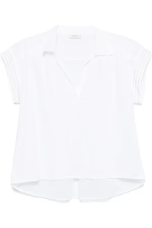 PESERICO SIGN Blouses & Shirts, Dames, Wit, S, Katoen, V-Hals Blouse