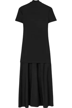 Jil Sander Kleedjes, Dames, Zwart, L, Katoen, Maxi-jurk met korte mouwen