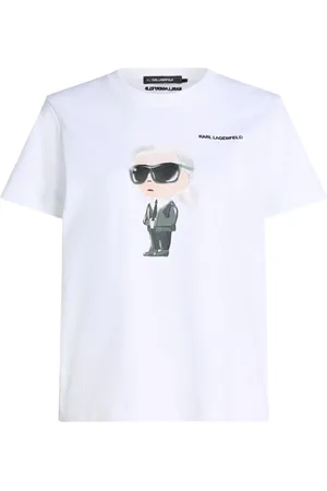 Karl Lagerfeld Tops, Dames, Wit, L, Katoen, Ikon Aquarelle K T-shirt