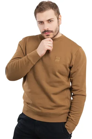 HUGO BOSS Sweatshirts & Hoodies, Heren, Bruin, M, Katoen, Sweatshirt met Ronde Hals en Lange Mouwen