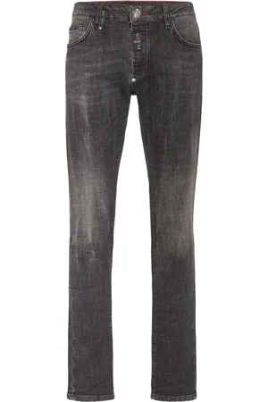 Philipp Plein Jeans, Heren, Grijs, W32, Denim, Hexagon Denim Broek met Logo Label