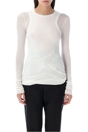 Jil Sander Tops, Dames, Wit, M, Katoen, Double Long Sleeve T-Shirt