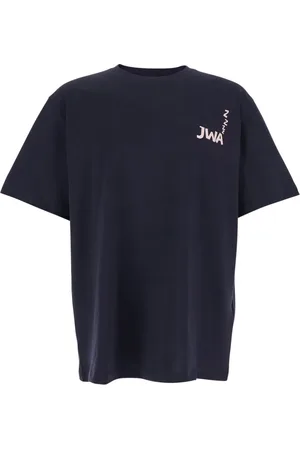 J.W.Anderson Tops, Heren, Blauw, S, Katoen, Blauw T-shirt met ronde hals en logo detail
