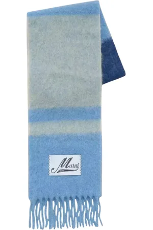Marni Accessoires, Dames, Blauw, ONE Size, Wol, Blauw Gestreepte Franje Sjaal