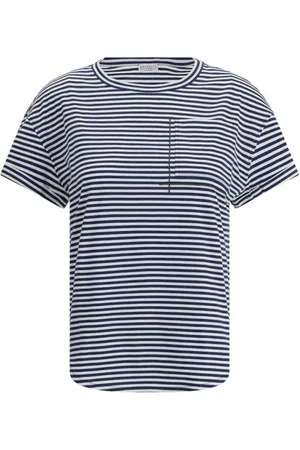 Brunello Cucinelli Tops, Dames, Blauw, 2Xl, Katoen, Gestreept T-shirt met juweelzak