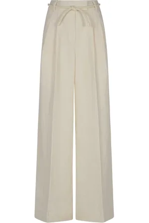 ZIMMERMANN Broeken, Dames, Wit, M, Linnen, Crush Linen Wide Leg Pant