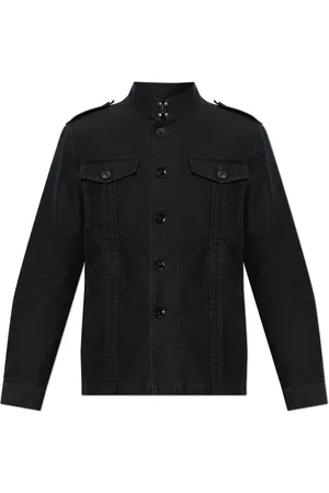Tom Ford Jassen, Heren, Blauw, L, Katoen, Cotton Satin Outershirt met Opstaande Kraag