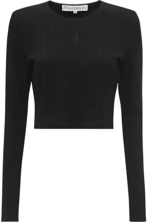 J.W.Anderson Truien, Dames, Zwart, XS, Katoen, Cropped Anchor Geborduurd Top