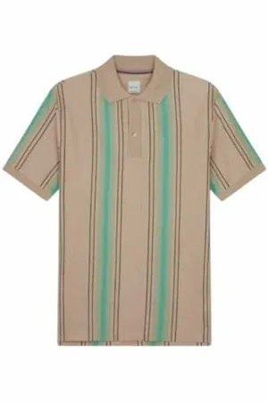 Paul Smith Tops, Heren, , L, Katoen, Turquoise Gestreept Zand Poloshirt