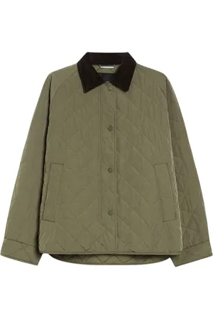 Max Mara Jassen, Dames, Groen, S, Gewatteerde Lentejas met Fluweel Kraag