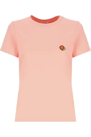 Kenzo Tops, Dames, Roze, XS, Katoen, Roze T-shirt met Geborduurde Bloem
