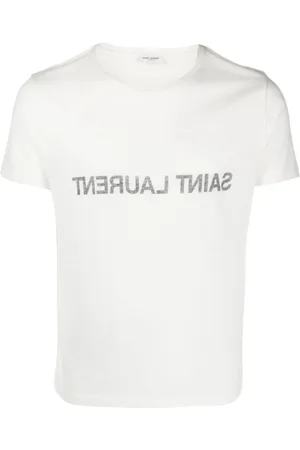 Saint Laurent Tops, Heren, Wit, L, Natuur/Zwart T-Shirt Y37Aw