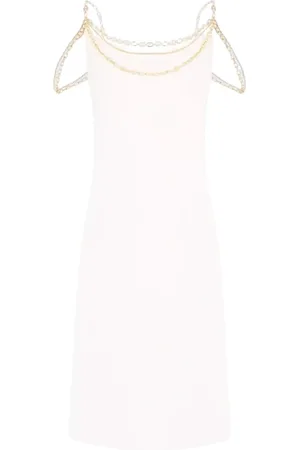 Paco rabanne Kleedjes, Dames, Wit, XS, Polyester, Witte Kettingjurk Midi Lengte