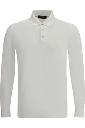 MOORER Tops, Heren, Wit, L, Stijlvolle Polo Shirt met Geribbelde Kraag