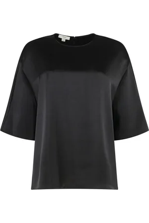 Vince Tops, Dames, Zwart, L, Satijn, Satijnen Blouse Met Ritssluiting Achteraan