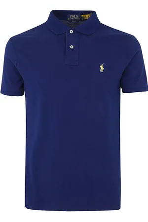 Ralph Lauren Tops, Heren, Blauw, XL, Katoen, Knit polo shirt met korte mouwen