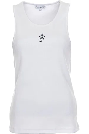 J.W.Anderson Tops, Dames, Wit, S, Katoen, Geribbelde Mouwloze Tanktop