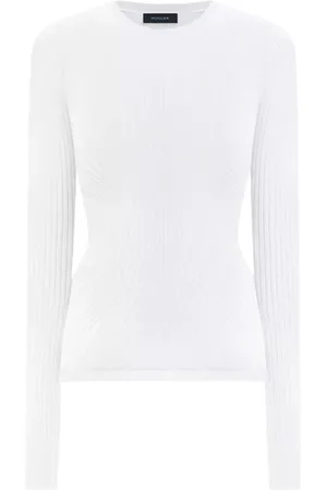 MUGLER Tops, Dames, Wit, S, Nylon, Witte Gebreide Top Ronde Hals