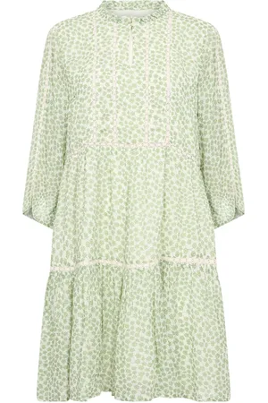Part Two Kleedjes, Dames, Groen, XL, Groene Mini Grid Bloemenjurk