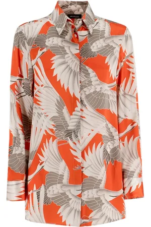 Kiton Blouses & Shirts, Dames, Oranje, S, Zijden Blouse met Print