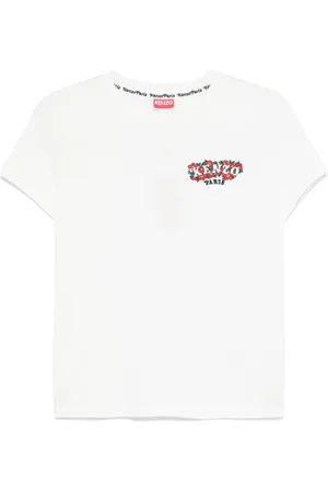 Kenzo Tops, Dames, Wit, M, Katoen, T-shirts met geborduurd logo en ronde hals