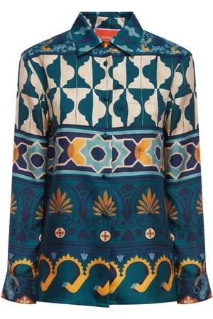 La DoubleJ Blouses & Shirts, Dames, Veelkleurig, S, Zijden Twill Button-Down Jongens Overhemd