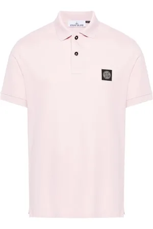 Stone Island Tops, Heren, Roze, XL, Katoen, Polo Shirt met Logo Patch
