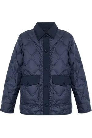 Woolrich Jassen, Dames, Blauw, L, Polyester, Gewatteerde jas met geborduurd logo
