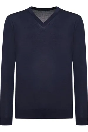 Kiton Truien, Heren, Blauw, S, Wol, Marineblauwe V-hals Pullover