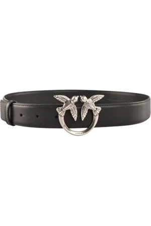 Pinko Accessoires, Dames, Zwart, L, Leer, Love Birds Diamond Cut Leren Riem