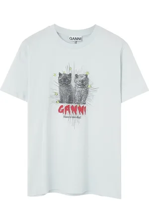 Ganni Tops, Dames, Blauw, M, Blauwe Bedrukte Shirt