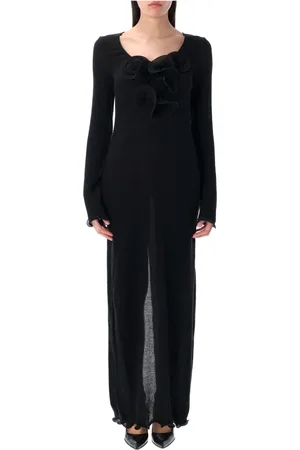 MAGDA BUTRYM Kleedjes, Dames, Zwart, S, Polyester, Zwarte Midi Jurk met Lange Mouwen