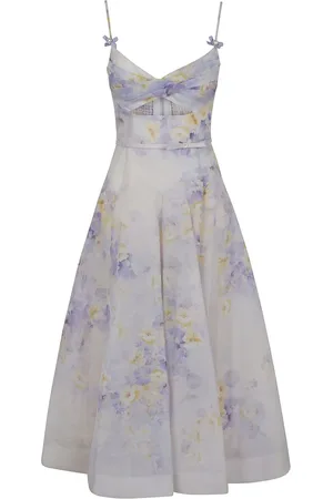 ZIMMERMANN Kleedjes, Dames, Veelkleurig, S, Linnen, Crush Twist Front Midi Jurk
