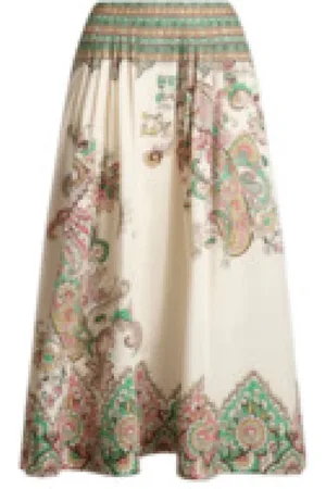 Etro Rokken, Dames, , S, Katoen, Bloemen Paisley Midi Rok Wit