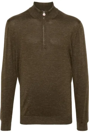 Kiton Truien, Heren, Groen, L, Linnen, Groene Mélange Jumper met Hoge Hals