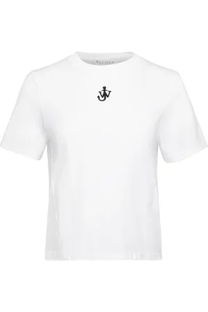 J.W.Anderson Tops, Dames, Wit, XS, Katoen, T-shirt met ankerborduursel