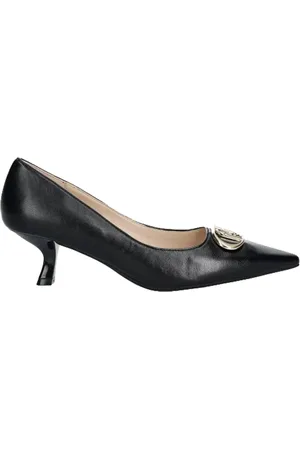 Liu Jo Schoenen, Dames, Zwart, 38 EU, Leer, Pumps met Puntige Neus en Metalen Logo