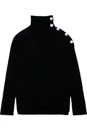 Zadig & Voltaire Truien, Dames, Zwart, M, Wol, Cashmere coltrui met knopen