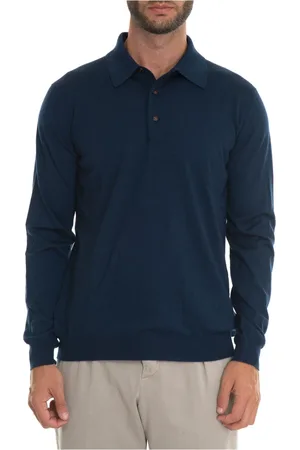 Kiton Tops, Heren, Blauw, L, Kasjmier, Polo Shirt met Lange Mouwen