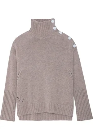 Zadig & Voltaire Truien, Dames, Roze, S, Wol, Primrose Cashmere Jersey met Hoge Hals en Knoopdetails