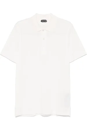 Tom Ford Tops, Heren, Wit, XL, Katoen, Piqué Polo Shirt met Lyocell en Katoen