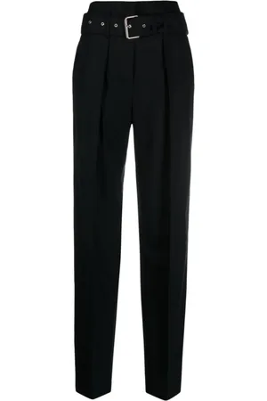 IRO Broeken, Dames, Zwart, S, Leer, Zwarte Getailleerde Broek met Riem