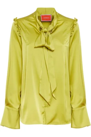 La DoubleJ Blouses & Shirts, Dames, Groen, L, Satijn, Opulente Stretch Satijnen Ascot Blouse